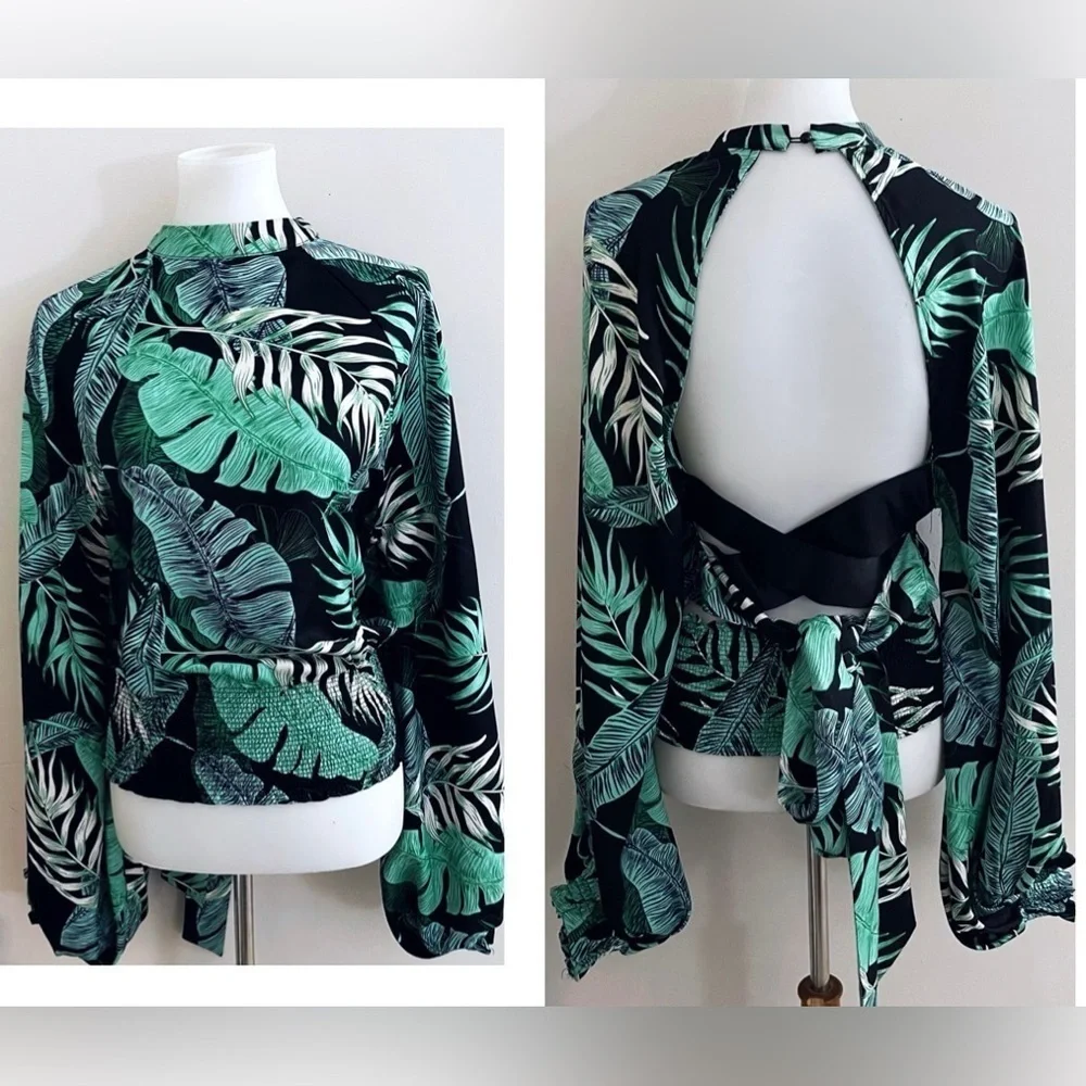 Gracia open back tie blouse boho chic coastal flowy vacation  festival spring - Picture 2 of 5